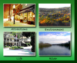 Image map showing links to Attractions, Environment, Life and River.